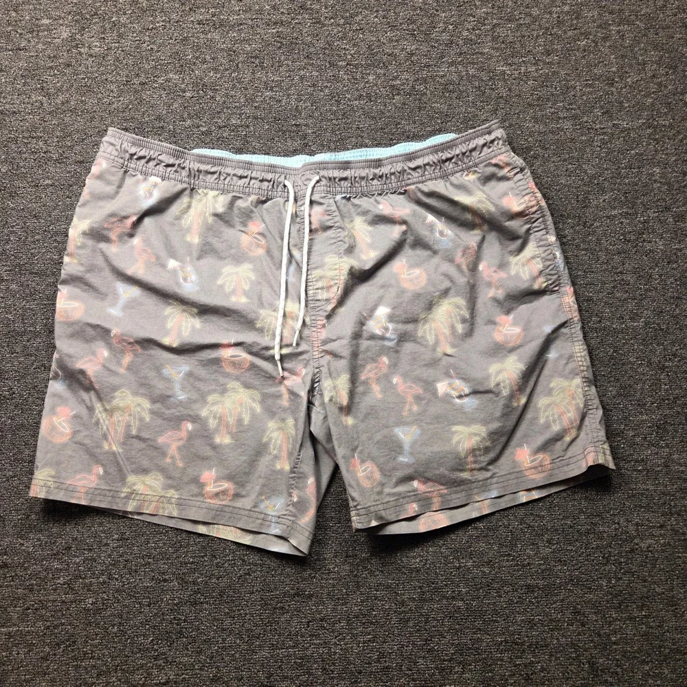 GoodFellow & Co Swim Trunks Mens XL Grey Flamingo Tropical Neon Print Beach Pool